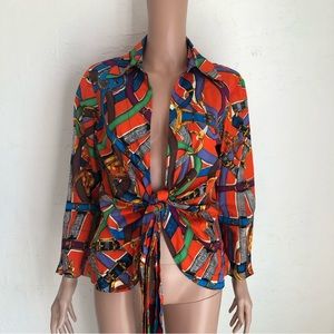 Mishca Vintage Multicolored Cable-Link Wrap Open Front Shirt Women’s Size M Top
